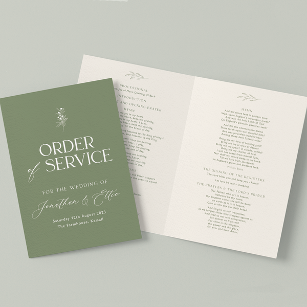 Ettie Wedding Order Of The Day Program Cards