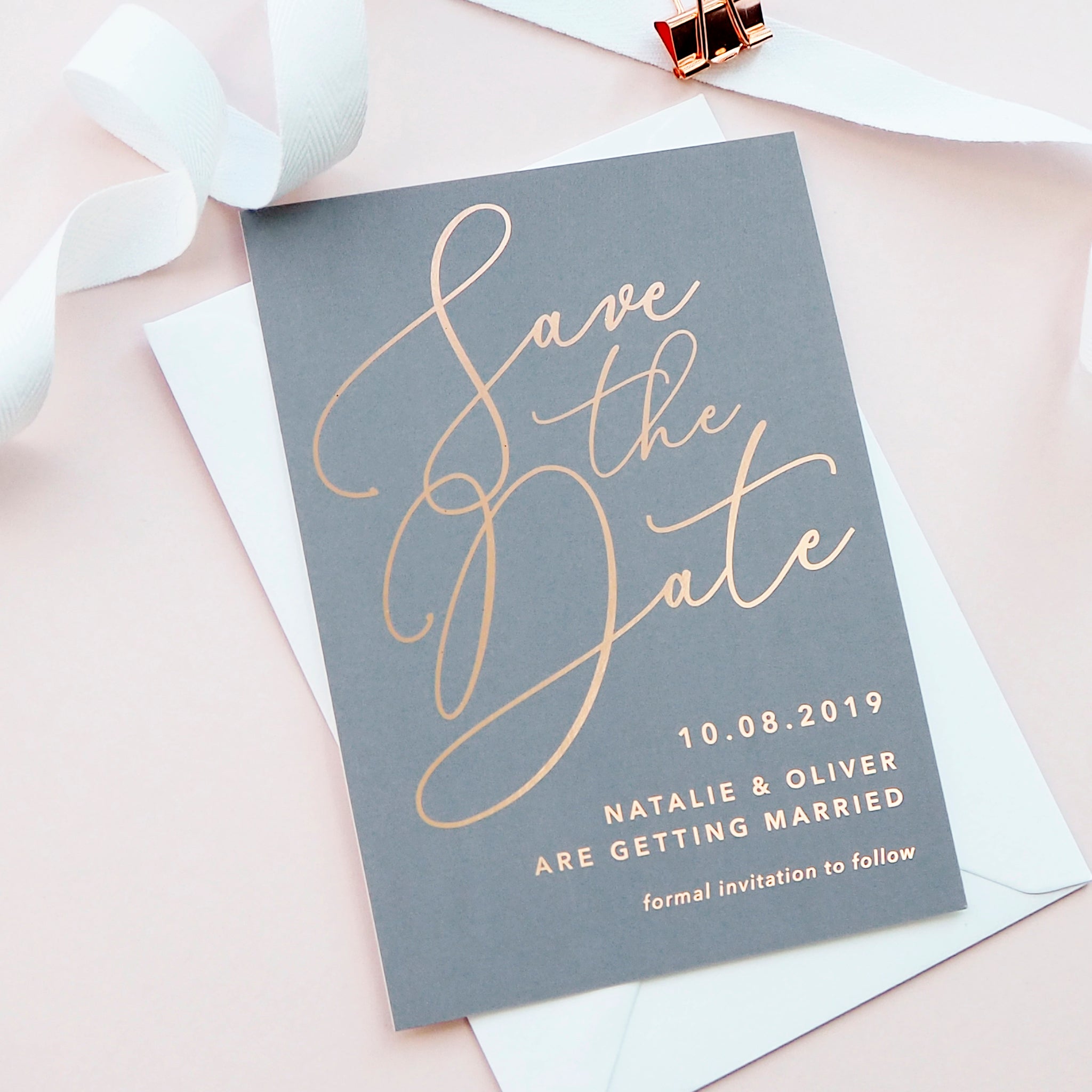 Natalie grey foil save the date card | Wedding invitations and stationery