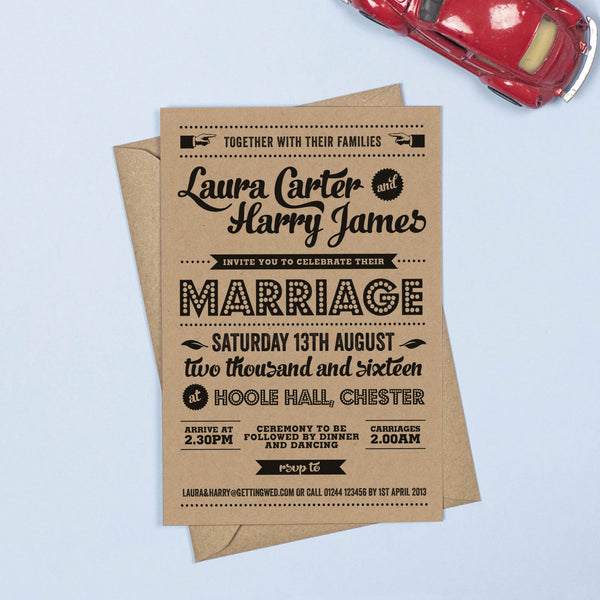 Retro Vintage Kraft Wedding Invitation - Project Pretty